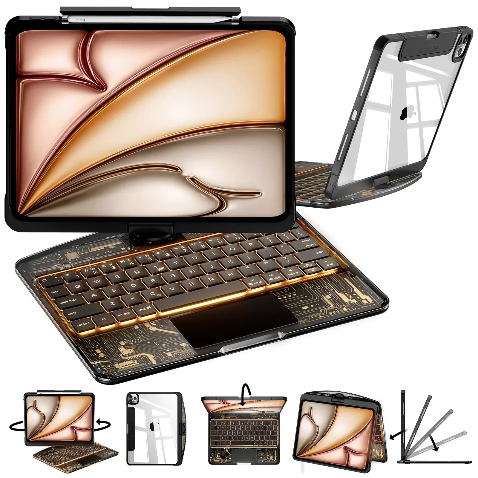 TabShell Y2K Transparent Purple 360° Rotating iPad Keyboard Case