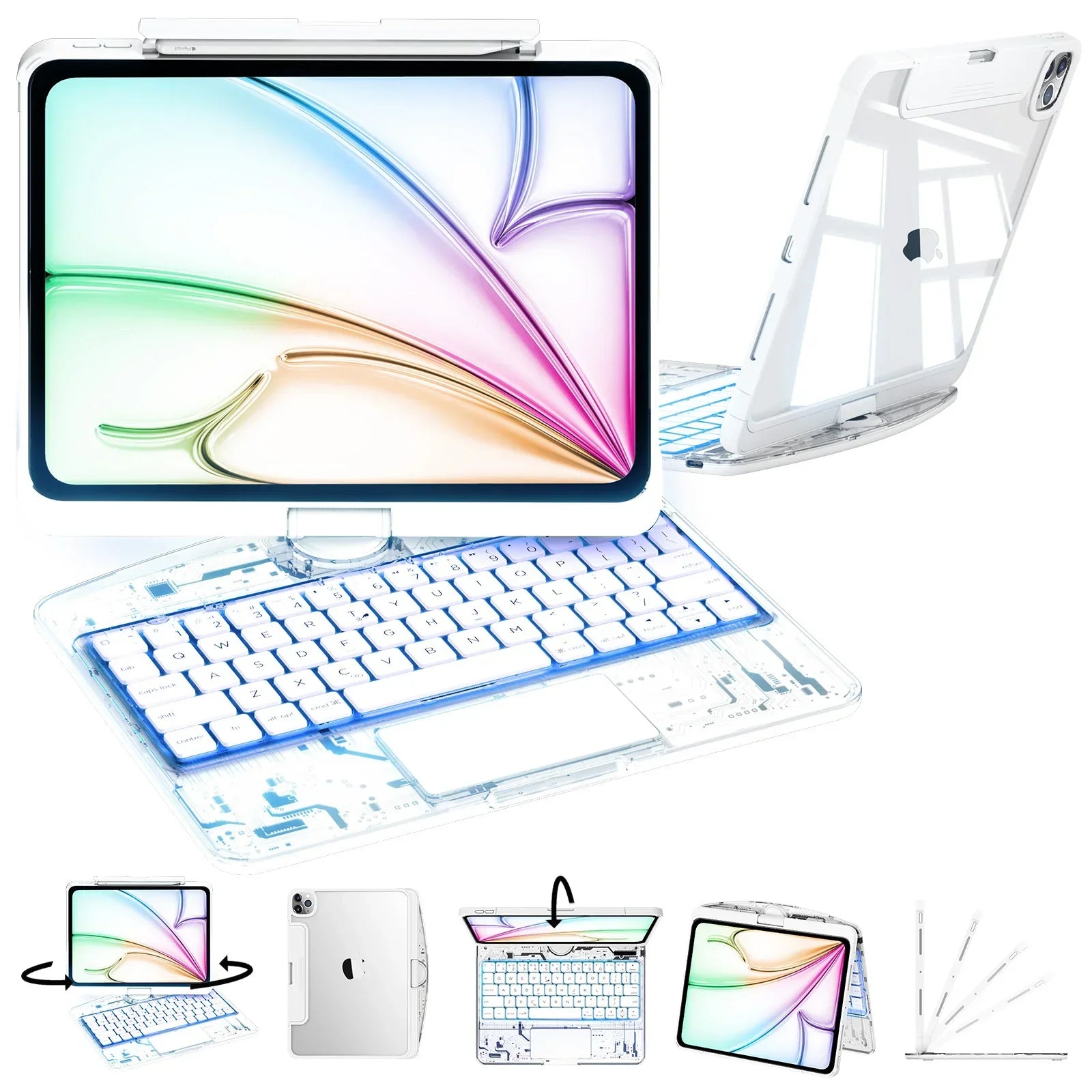 TabShell Y2K Transparent Purple 360° Rotating iPad Keyboard Case